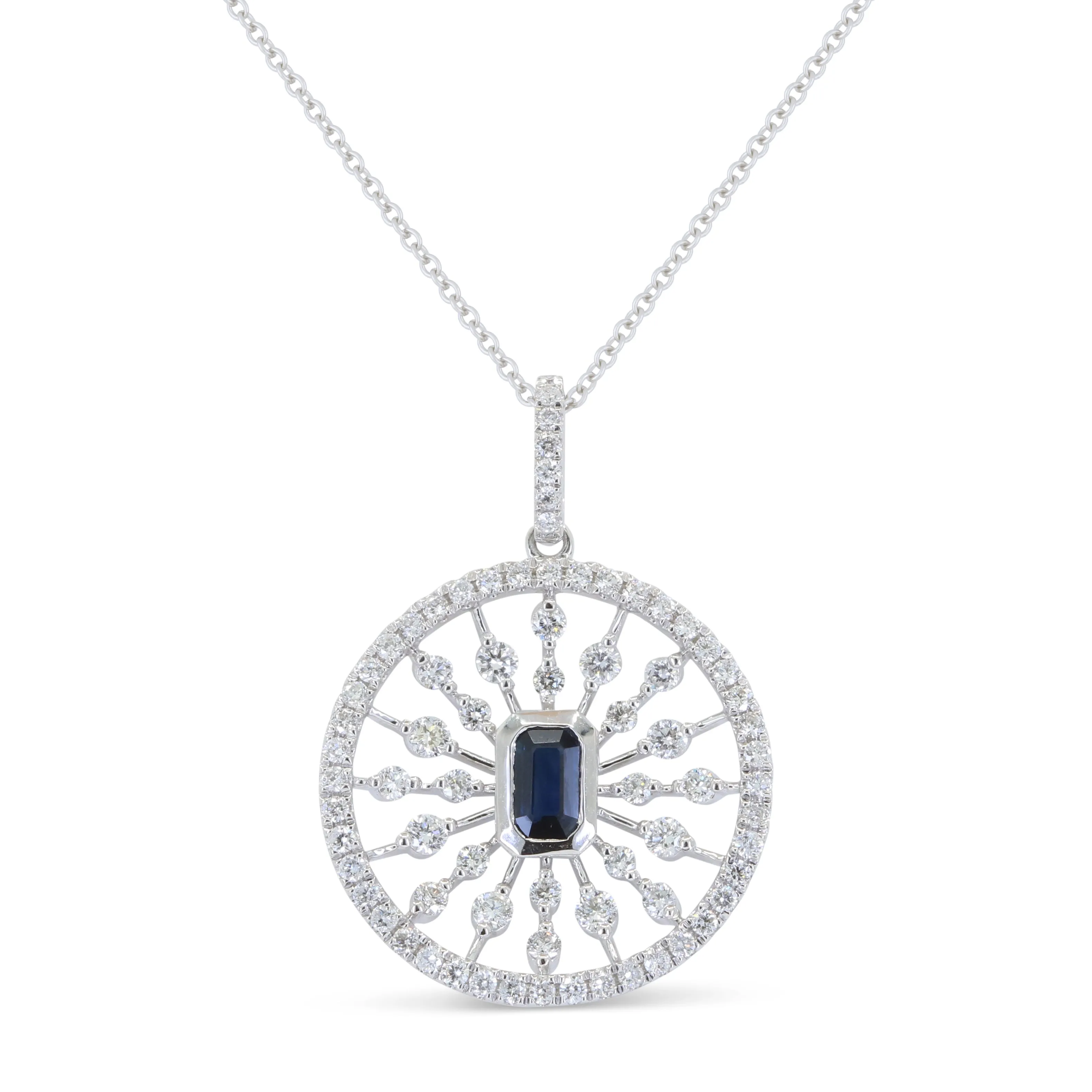 0.27Ct Sapphire 16"pendant Necklace In 14K White Gold