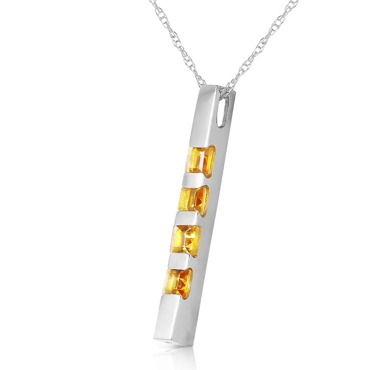 0.35 Carat 14K Solid White Gold Necklace Bar Natural Citrine