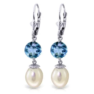 11.1 Carat 14K Whte Gold Nirvana Pearl Blue Topaz Earrings