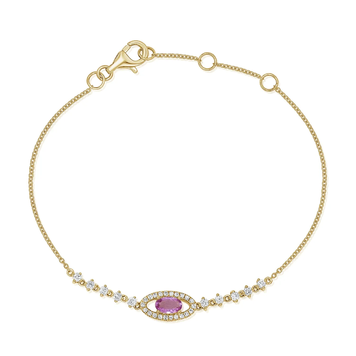 14K Gold Pink Sapphire & Diamond Eye Bracelet