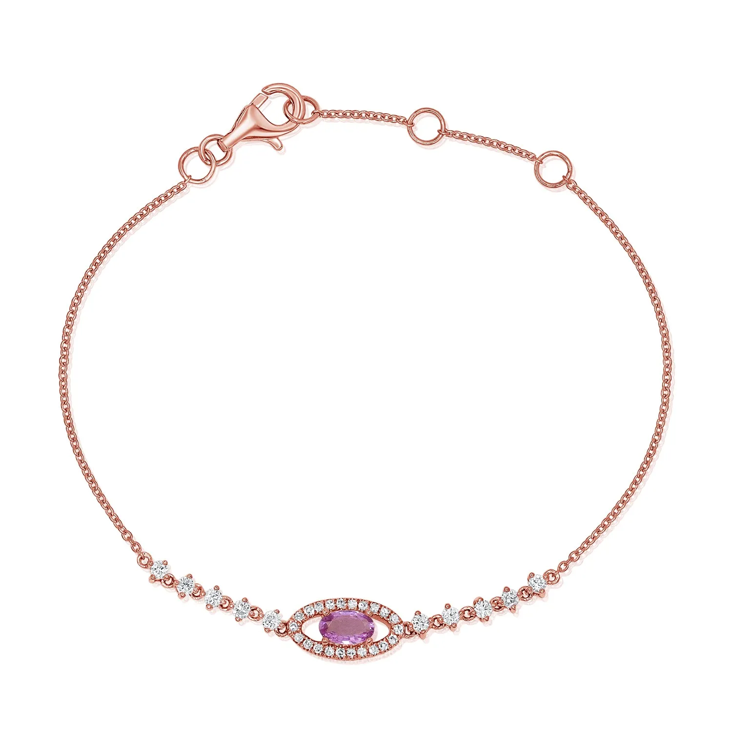 14K Gold Pink Sapphire & Diamond Eye Bracelet