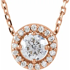 14K Rose 1/5 CTW Natural Diamond Halo-Style 16" Necklace