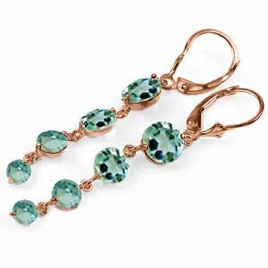 14K Solid Rose Gold Chandelier Round Cut Blue Topaz Earrings