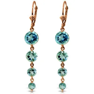 14K Solid Rose Gold Chandelier Round Cut Blue Topaz Earrings