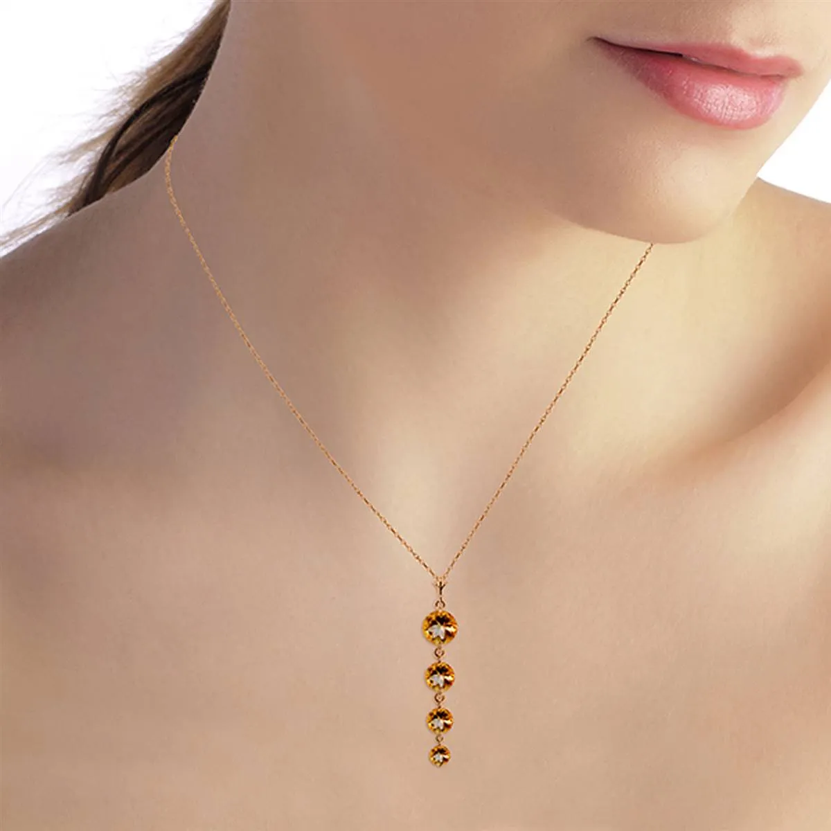 14K Solid Rose Gold Citrine Deluxe Necklace