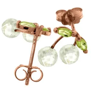 14K Solid Rose Gold Earrings w/ Rose Topaz & Peridots