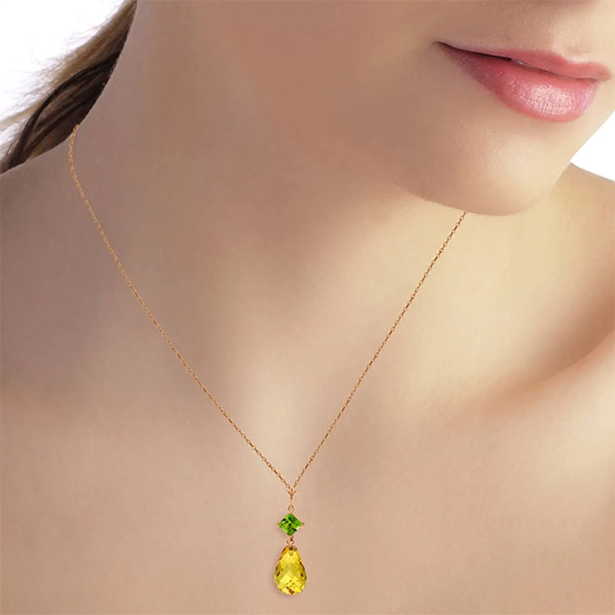 14K Solid Rose Gold Necklace w/ Peridot & Citrine