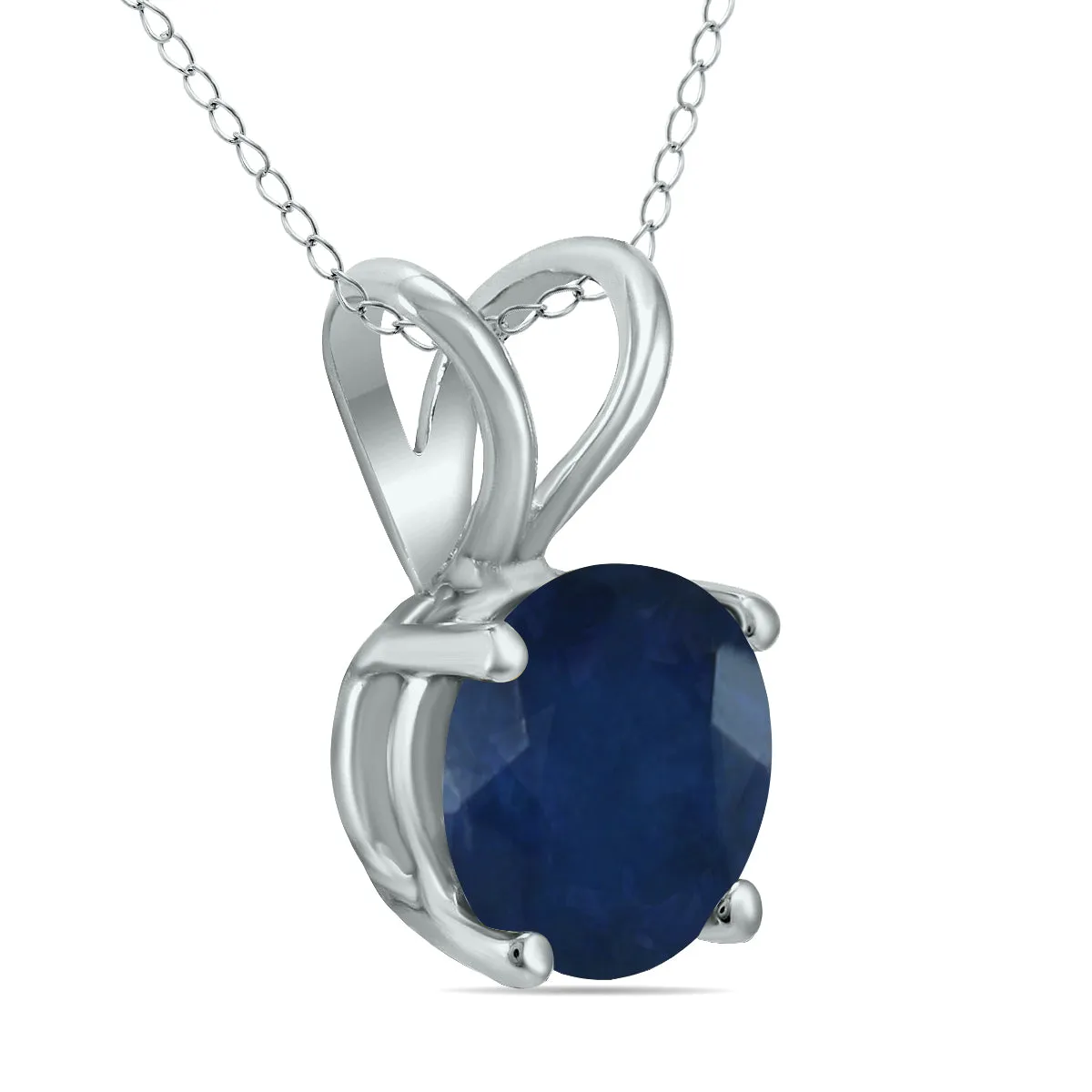14K White Gold 4Mm Round Sapphire Pendant