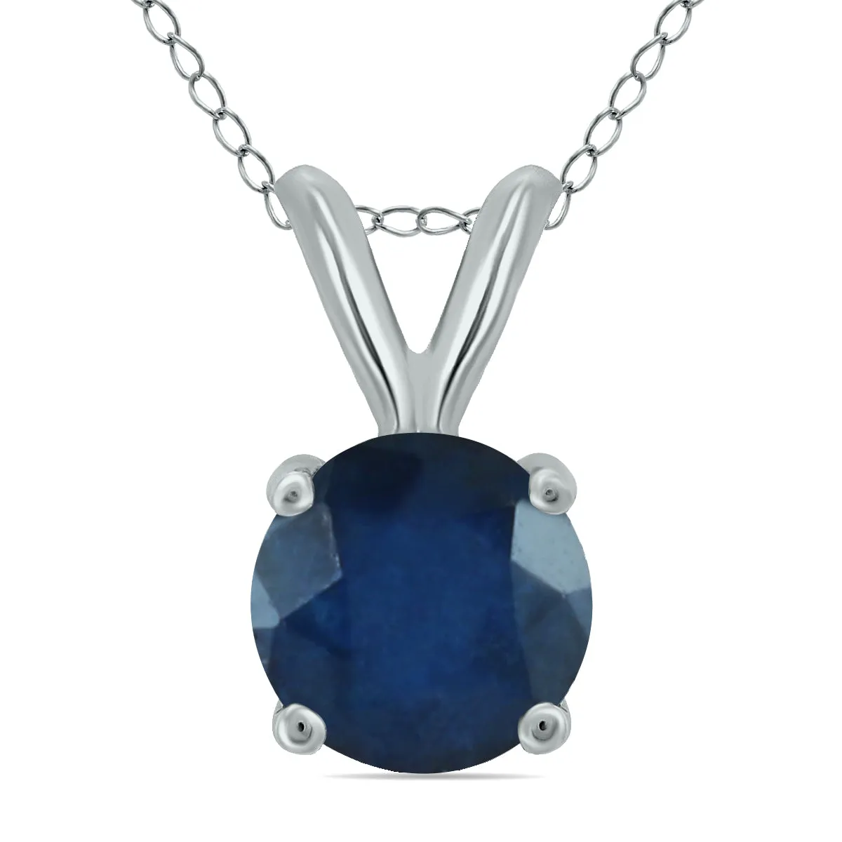 14K White Gold 4Mm Round Sapphire Pendant