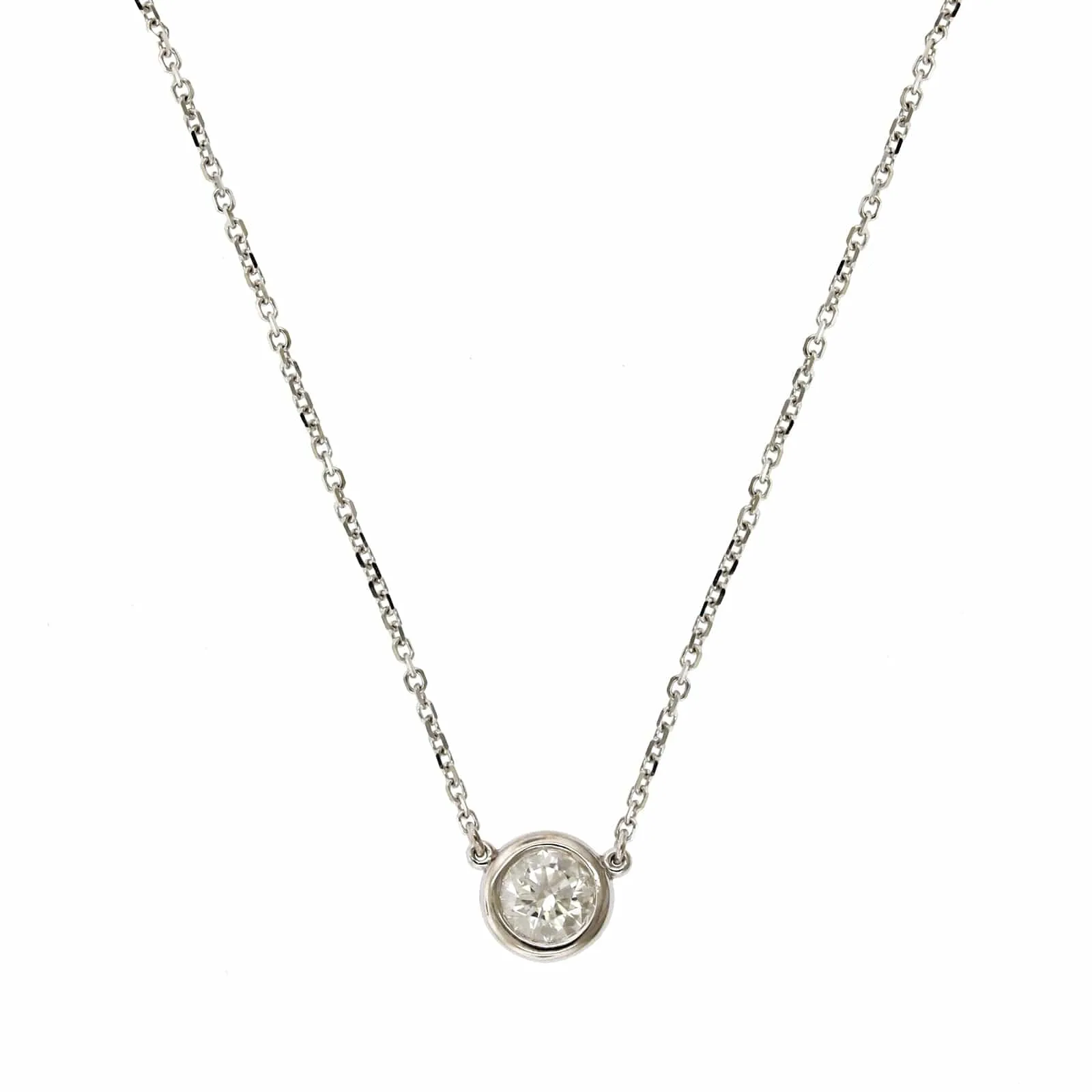 14K White Gold Diamond Bezel Necklace