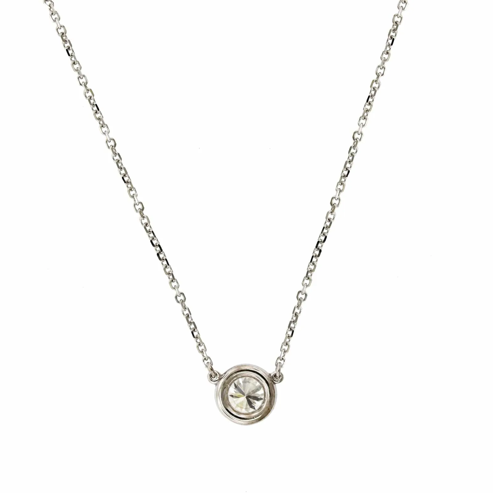 14K White Gold Diamond Bezel Necklace