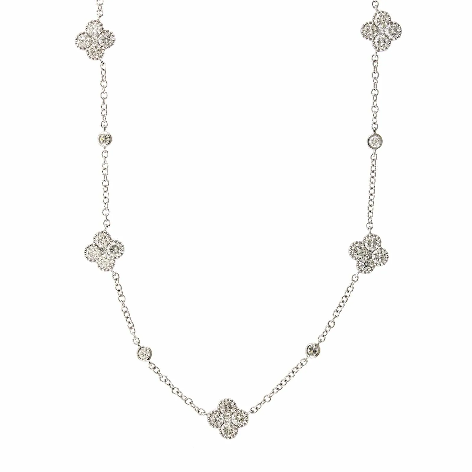 14K White Gold Diamond Clover Necklace