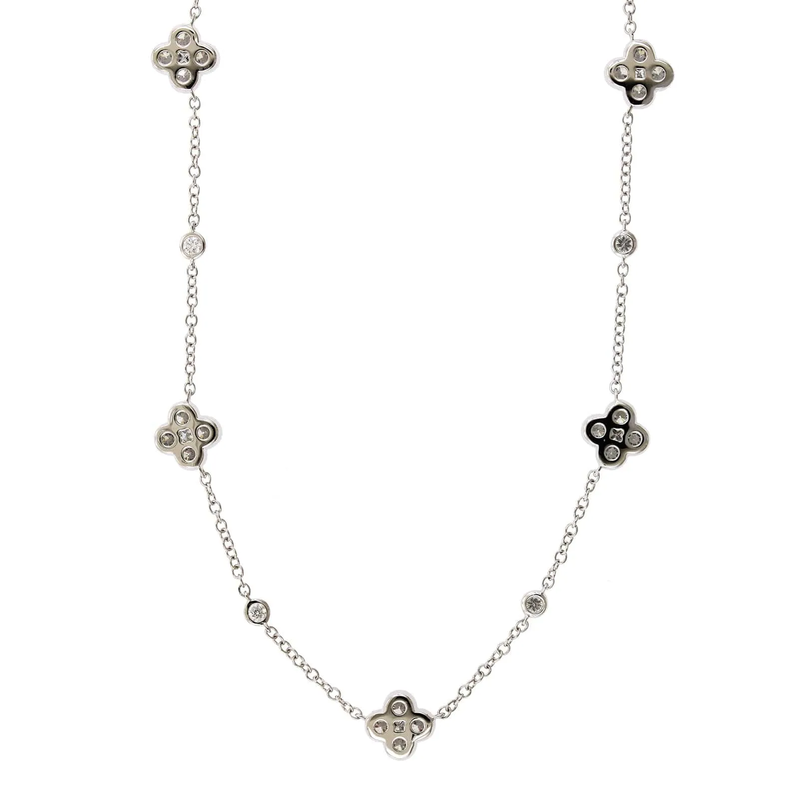 14K White Gold Diamond Clover Necklace