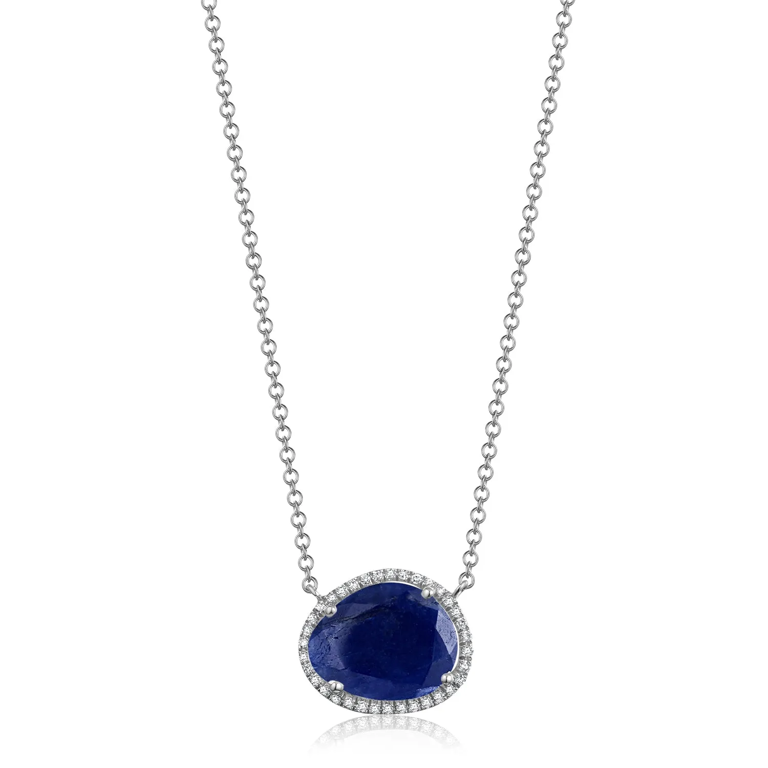 14K White Gold Diamond   Free Form Blue Sapphire