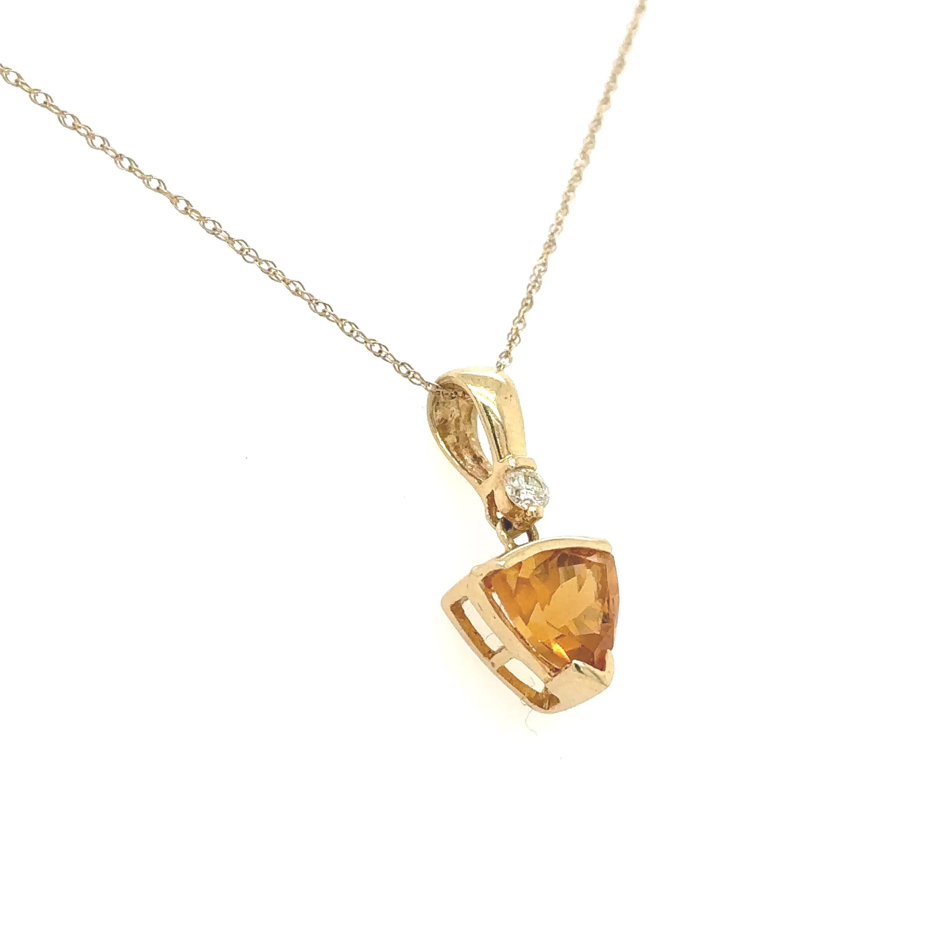 14K Yellow Gold Citrine and Diamond Pendant Necklace 18"