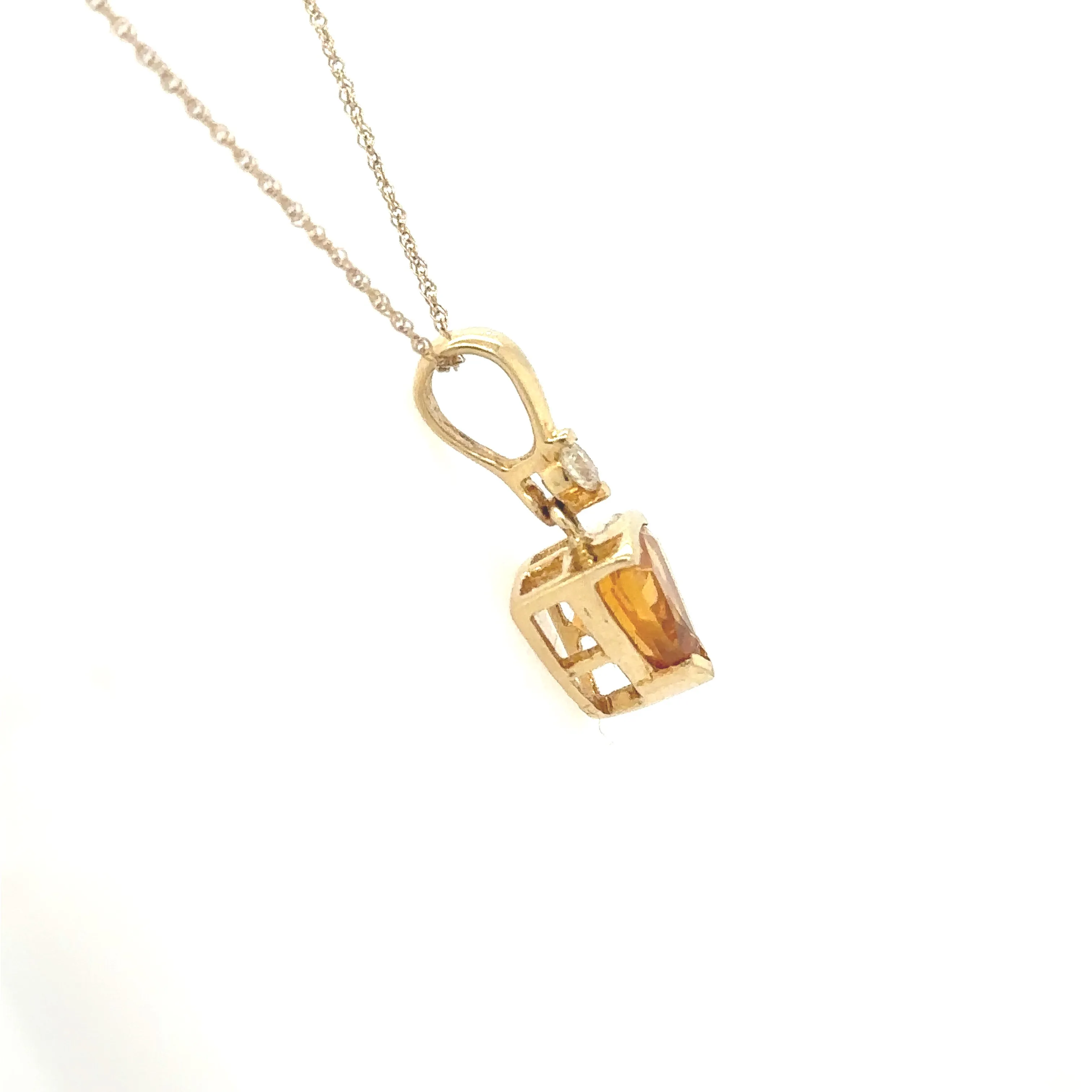 14K Yellow Gold Citrine and Diamond Pendant Necklace 18"