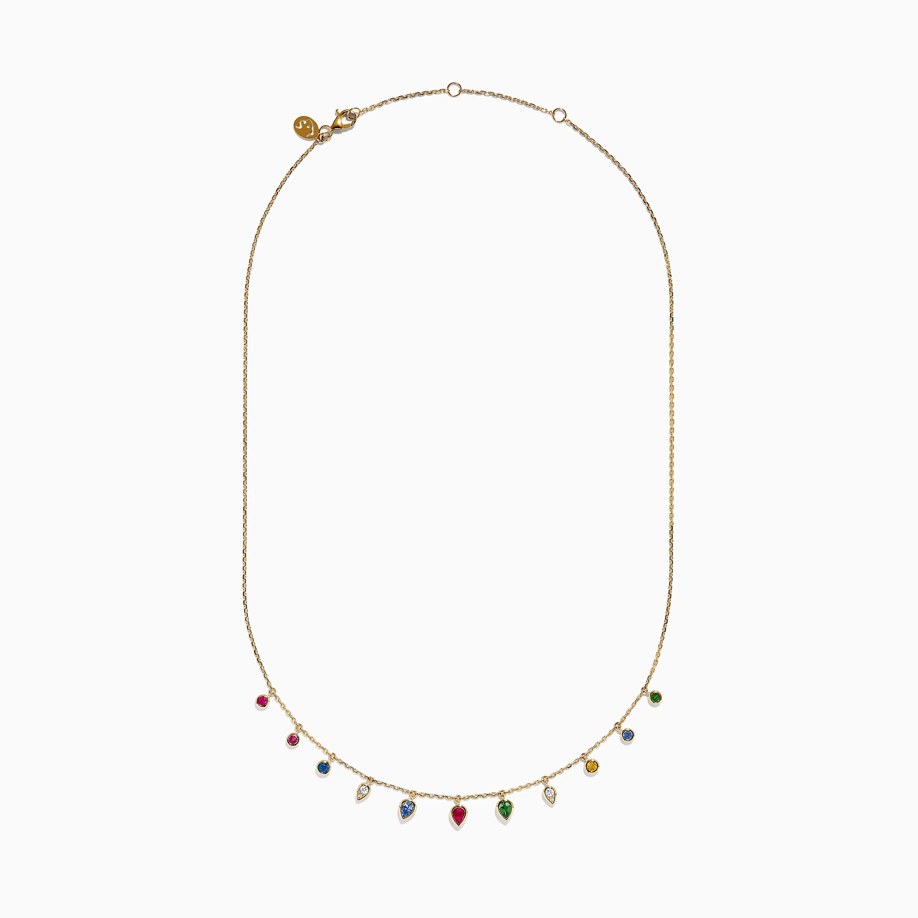 14K Yellow Gold Multi Sapphire Diamond Rain Drop Station Necklace