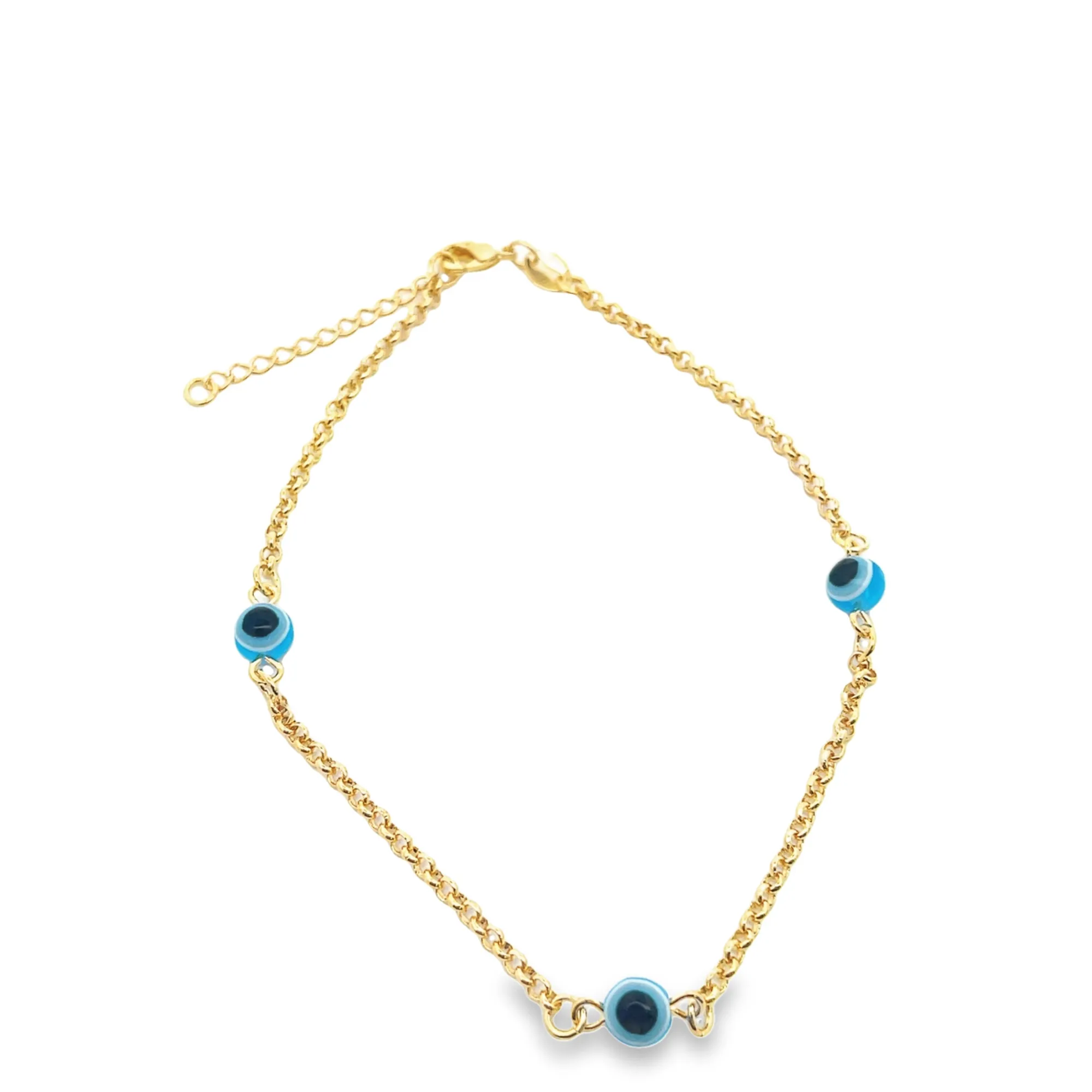18K Gold Filled Blue Evil Eye Charm Anklet (E150)