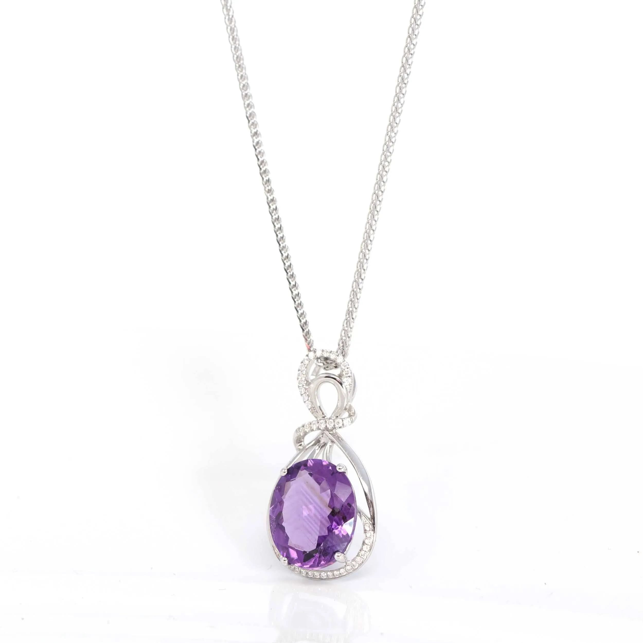 18k White Gold Genuine AAA Royal Amethyst Pendant Necklace