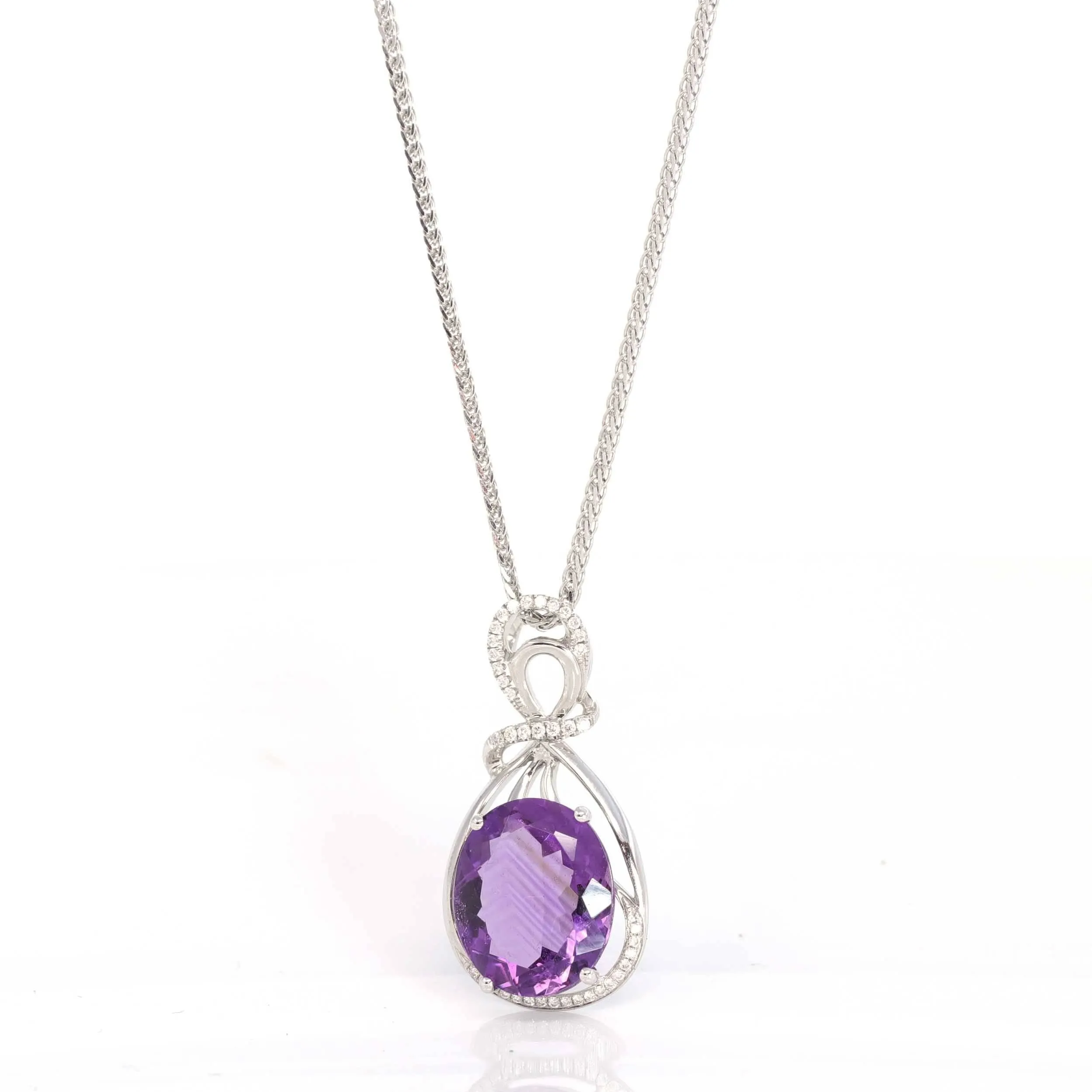 18k White Gold Genuine AAA Royal Amethyst Pendant Necklace