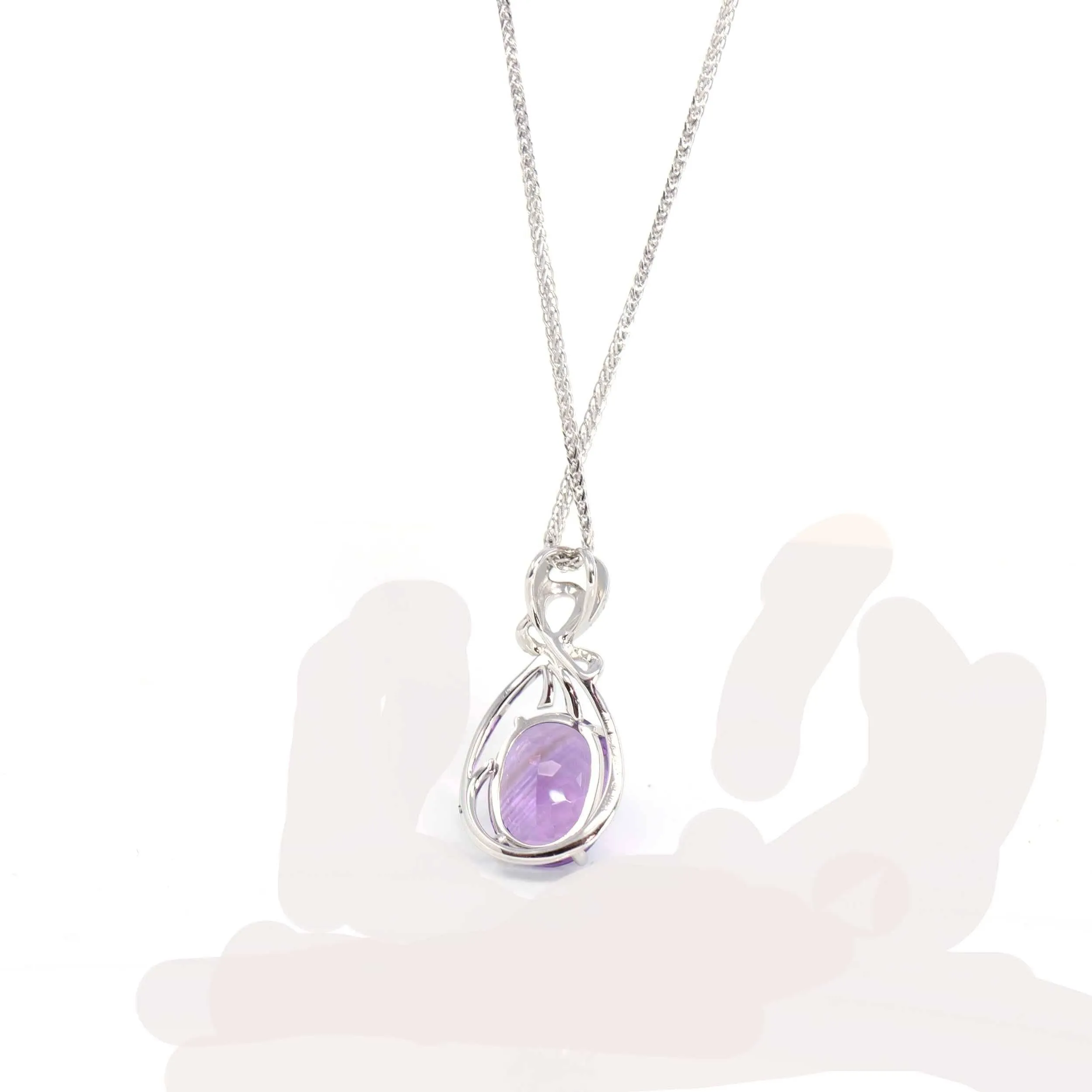 18k White Gold Genuine AAA Royal Amethyst Pendant Necklace