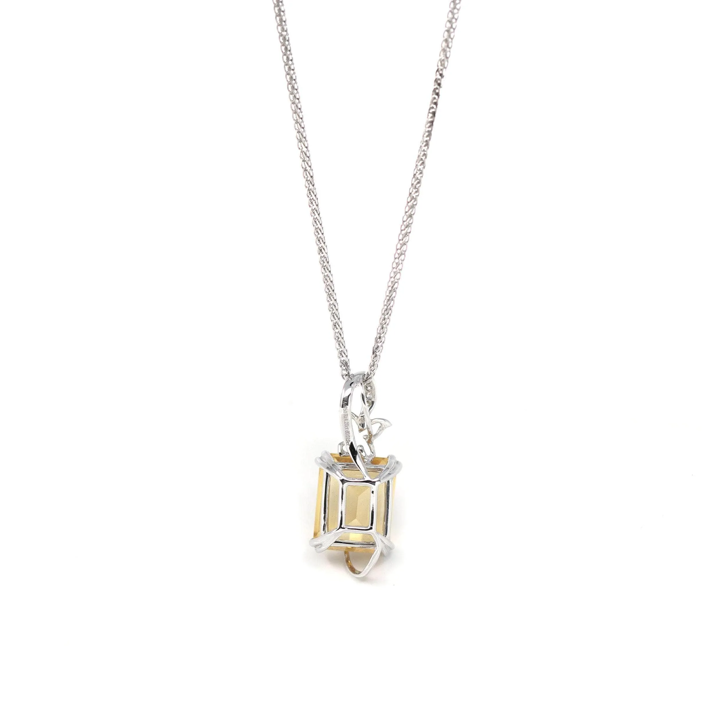 18k White Gold Genuine Citrine & Diamonds Pendant Necklace with Diamond