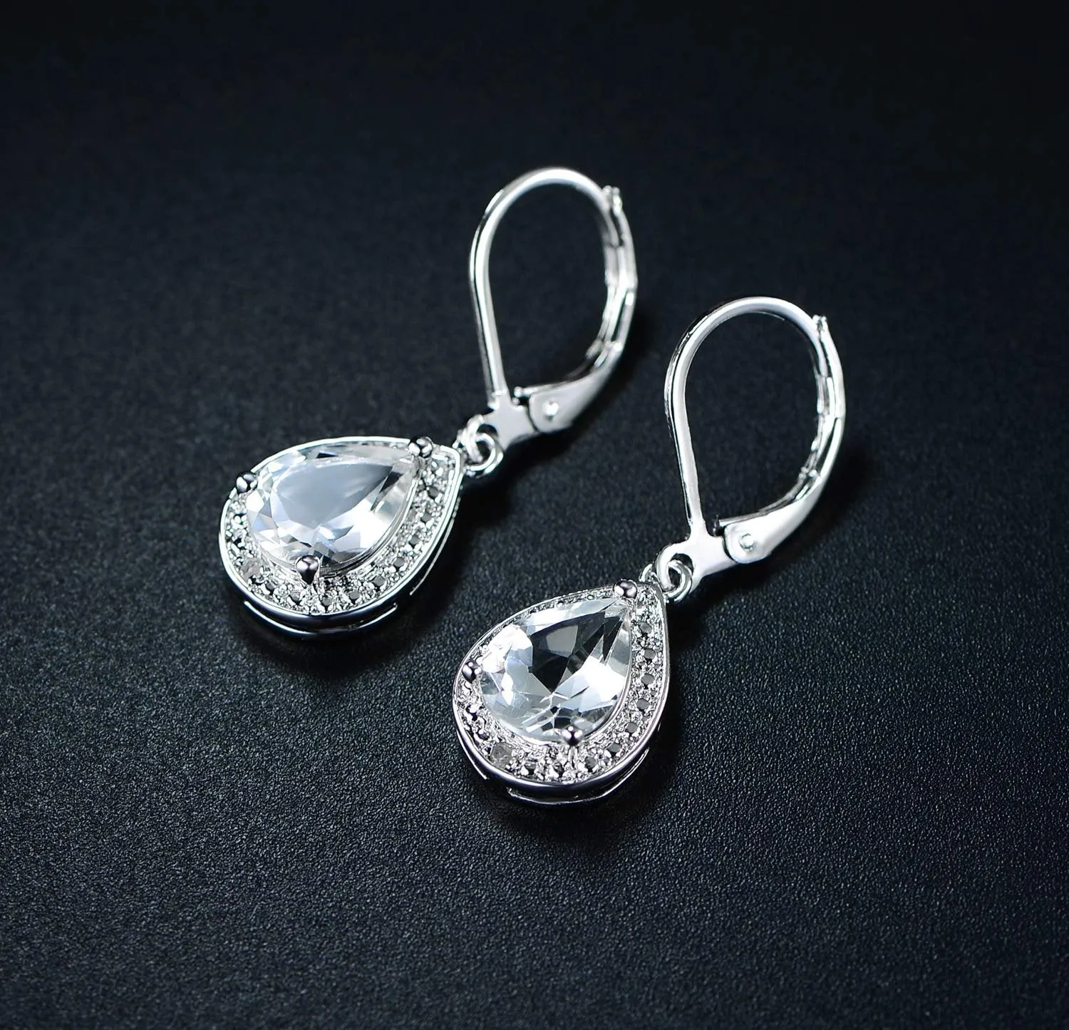 18K White Gold Plated Crystal Teardrop Earrings
