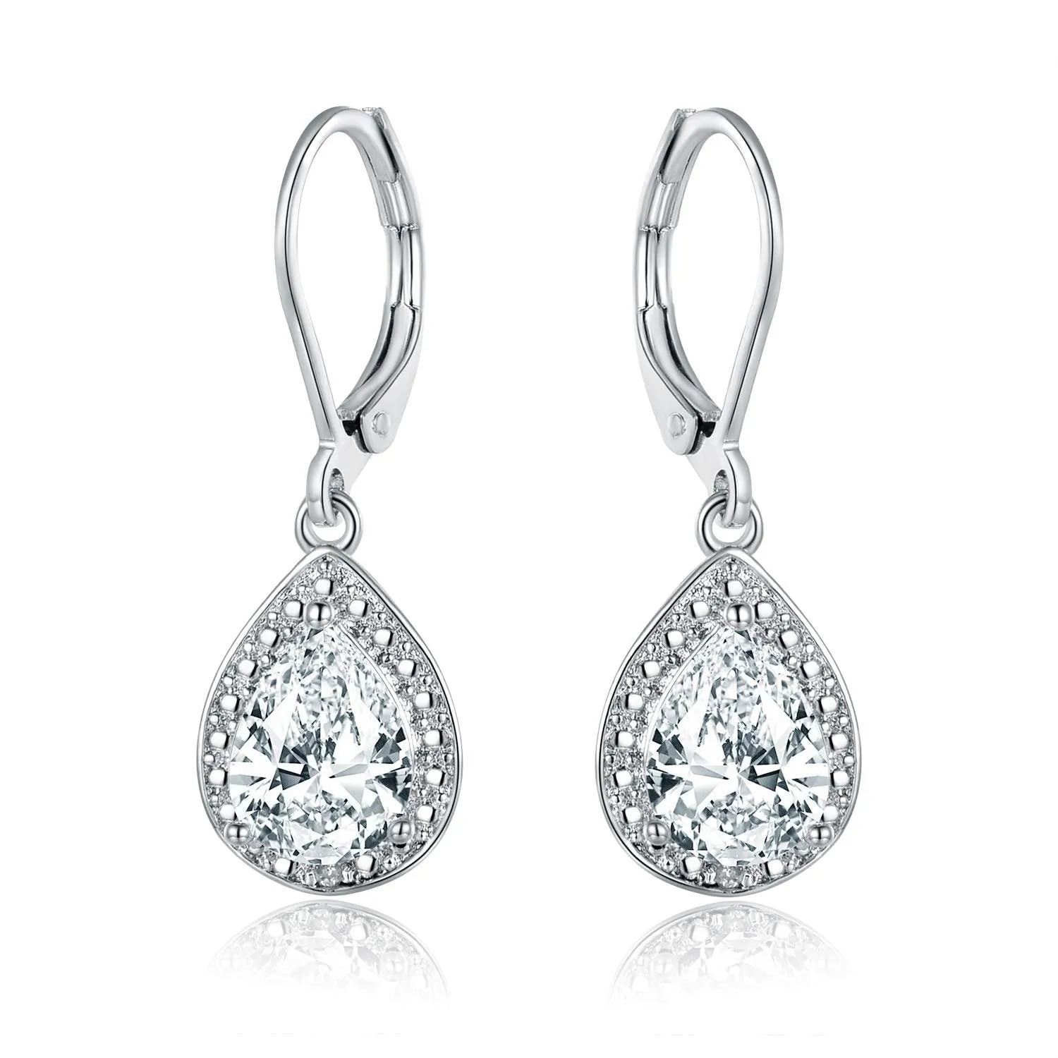 18K White Gold Plated Crystal Teardrop Earrings