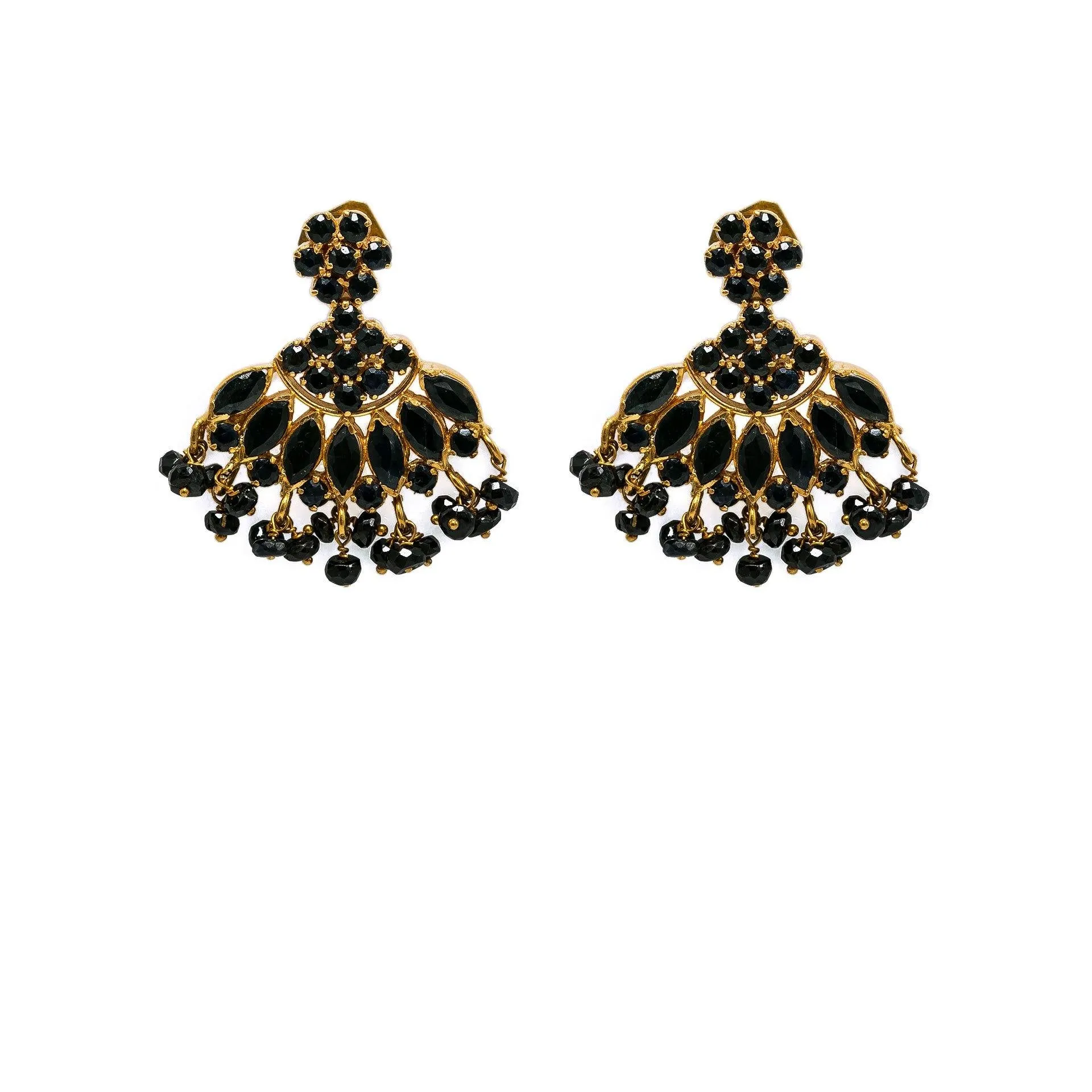 22K Yellow Gold Necklace & Earrings Set W/ Black Sapphires