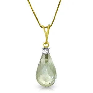 2.3 Carat 14K Solid Yellow Gold Necklace Natural Diamond Green Amethyst