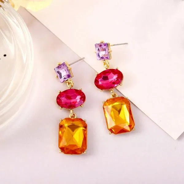 3 Stone Crystal Earrings