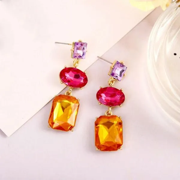 3 Stone Crystal Earrings