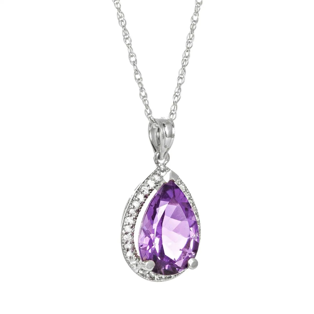 3.41 Carat 14K Solid White Gold Necklace Natural Diamond Amethyst