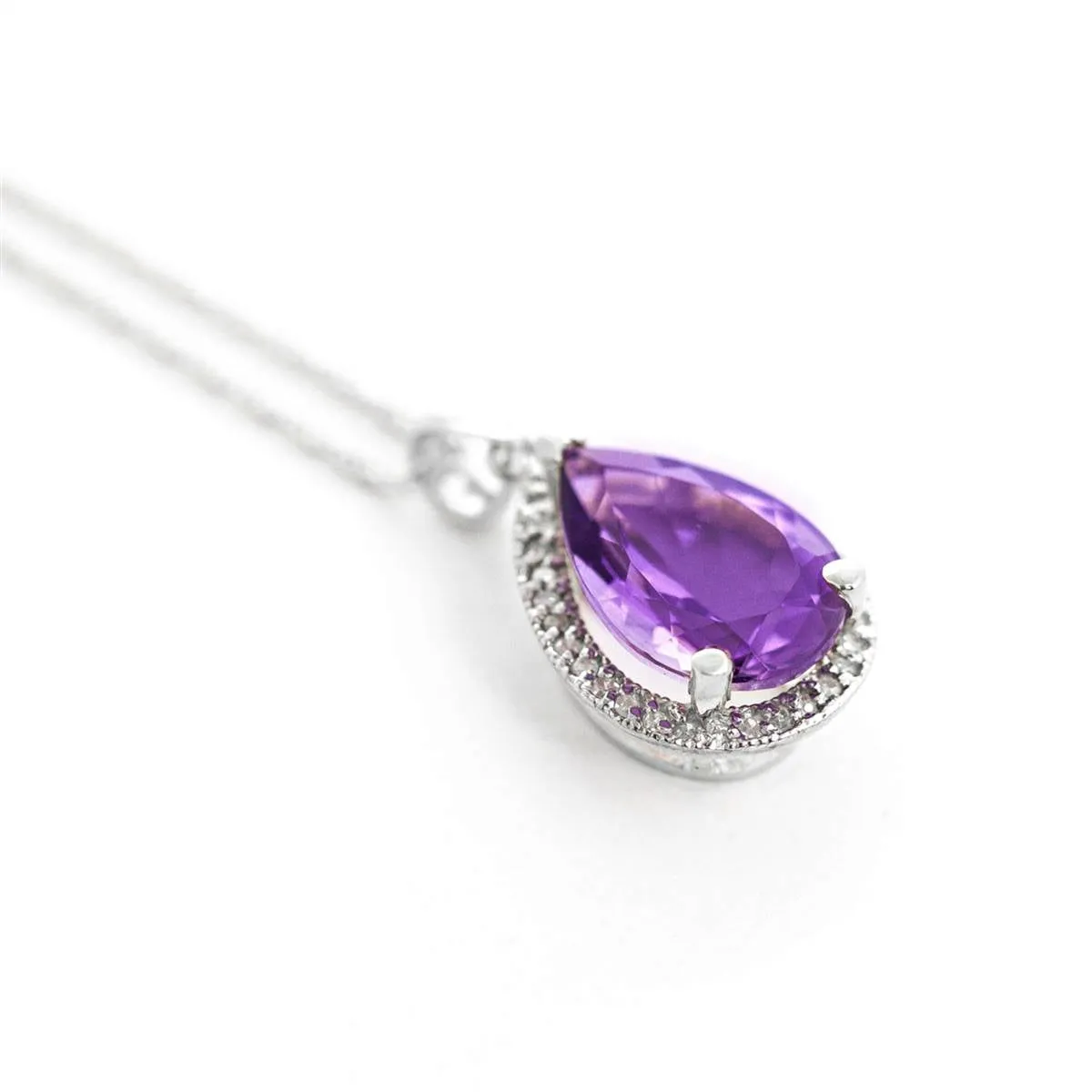 3.41 Carat 14K Solid White Gold Necklace Natural Diamond Amethyst