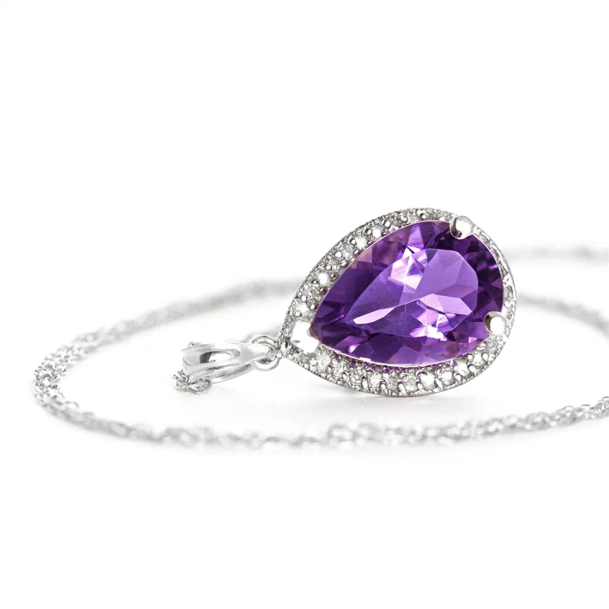 3.41 Carat 14K Solid White Gold Necklace Natural Diamond Amethyst