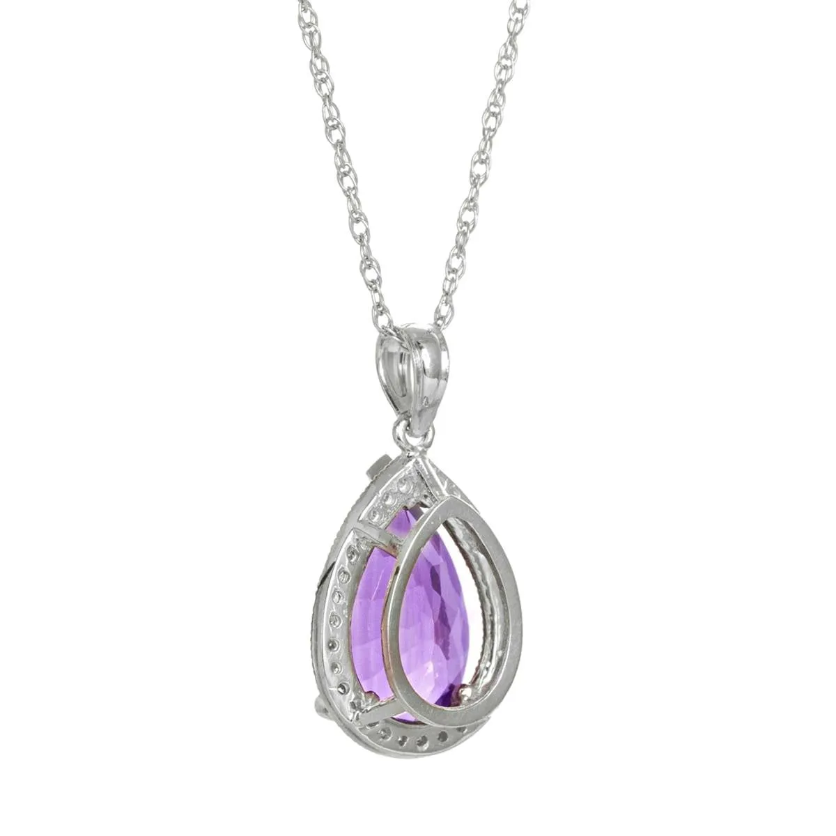 3.41 Carat 14K Solid White Gold Necklace Natural Diamond Amethyst