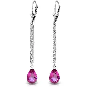 3.6 Carat 14K Solid White Gold Earrings Diamond Pink Topaz