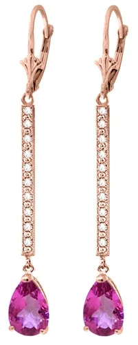 3.6 Carat 14K Solid White Gold Earrings Diamond Pink Topaz