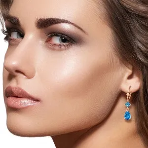 4.5 Carat 14K Solid Rose Gold Blue Topaz Leverback Drop Earrings