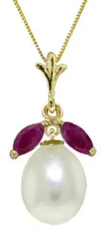 4.5 Carat 14K Solid White Gold Necklace Natural Pearl Ruby