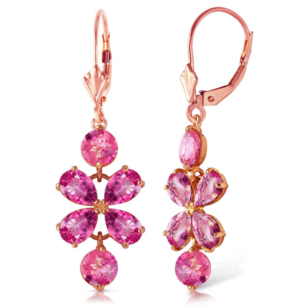 5.32 Carat 14K Solid Rose Gold Pink Topaz Flower Earrings