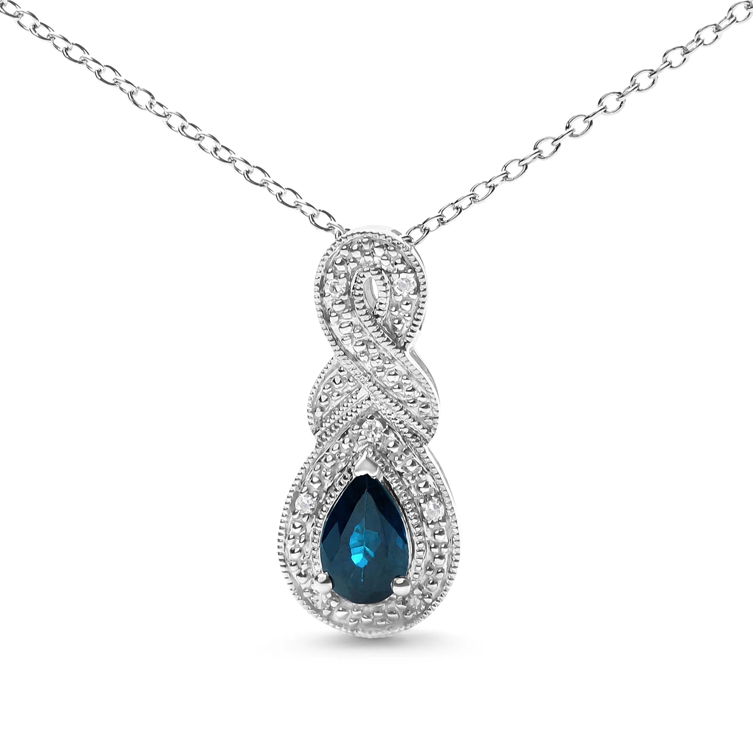 .925 Sterling Silver 6x4mm Pear Sapphire and Diamond Accent Infinity Drop 18" Pendant Necklace
