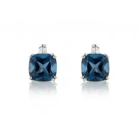 9ct White Gold Baguette Diamond & London Blue Topaz Earrings