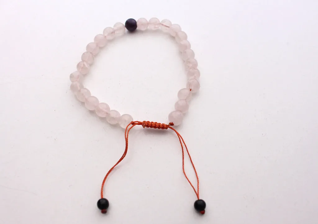 Adjustable Rose Quartz Men's Wrist Mala With Amethyst