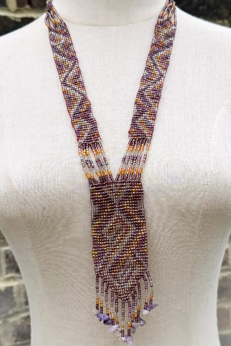 Amethyst Chevron Woven Bead Necklace