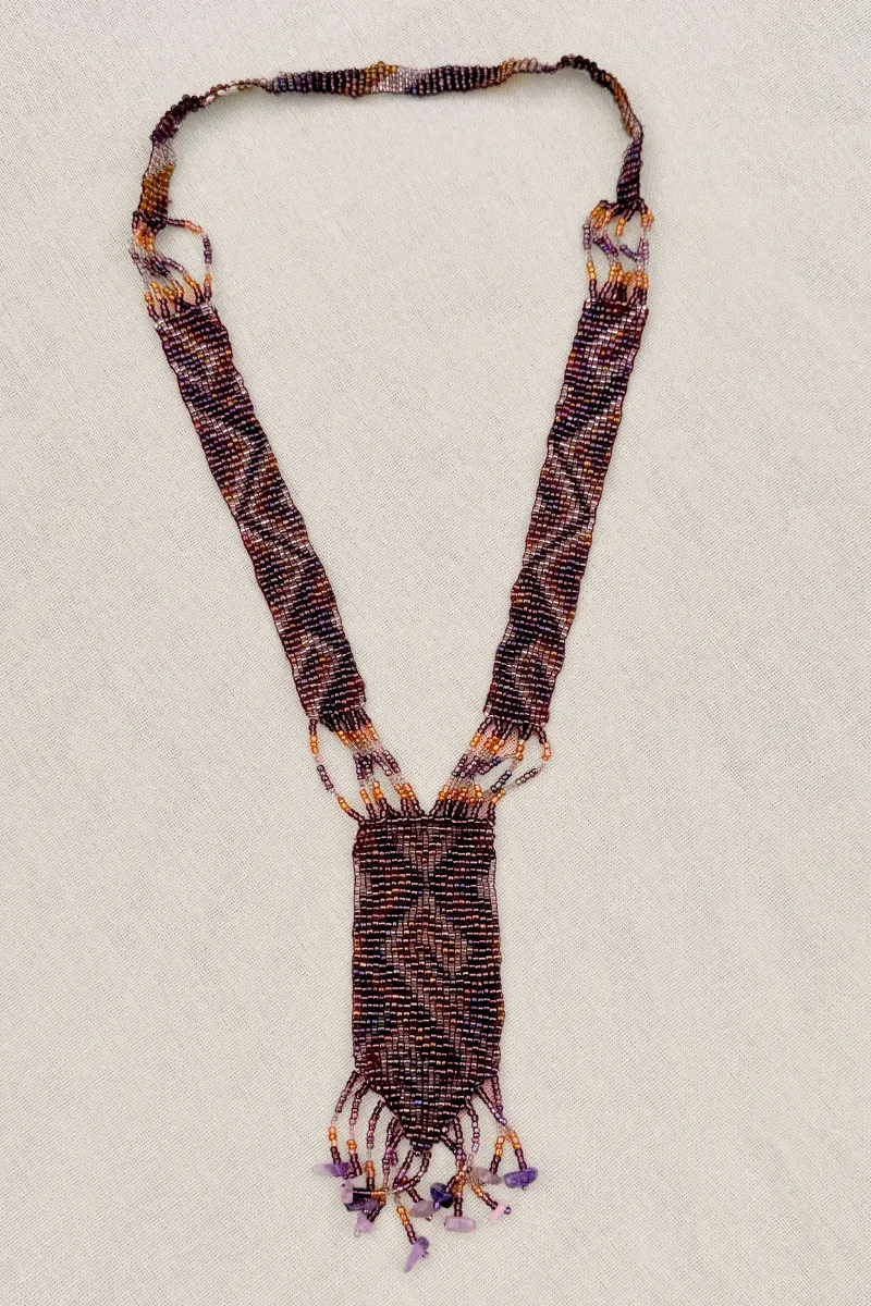 Amethyst Chevron Woven Bead Necklace