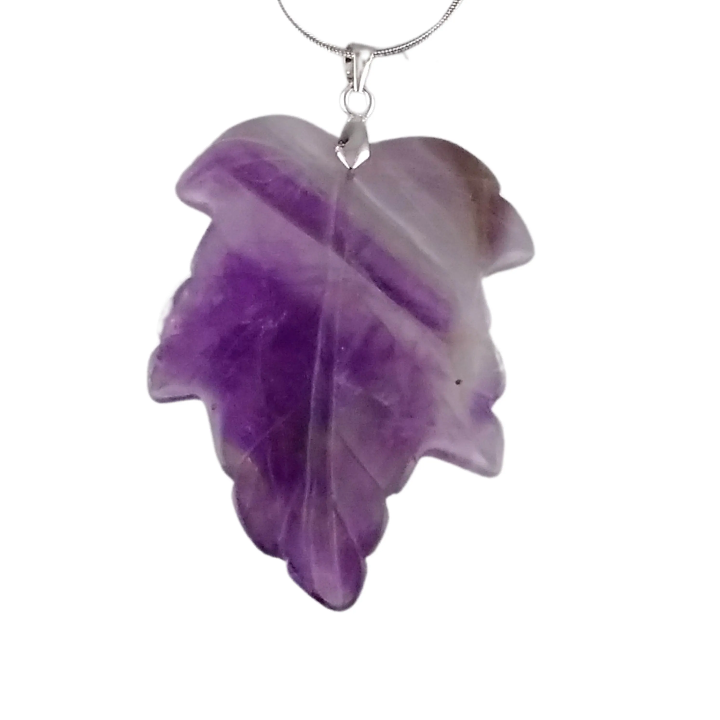 Amethyst Necklace Silver Carved Leaf