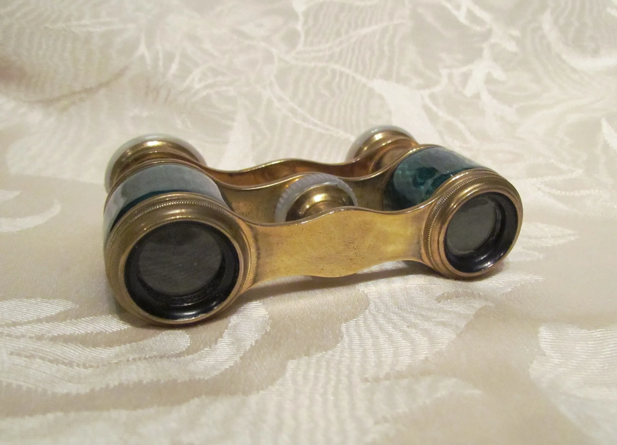 Antique Green Guilloche Opera Glasses 1800s Theater Glasses Enamel Binoculars With A French Silk Purse