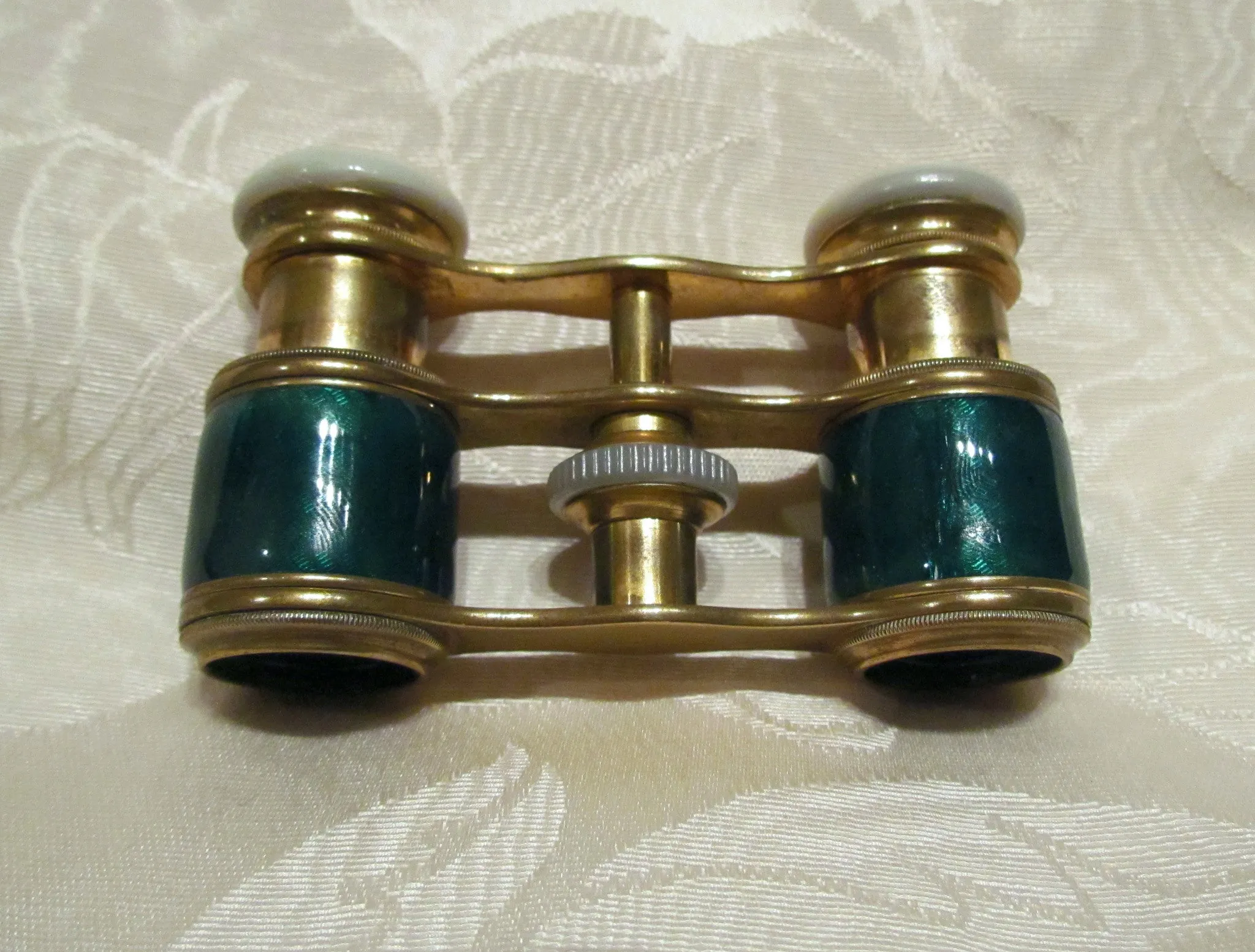 Antique Green Guilloche Opera Glasses 1800s Theater Glasses Enamel Binoculars With A French Silk Purse