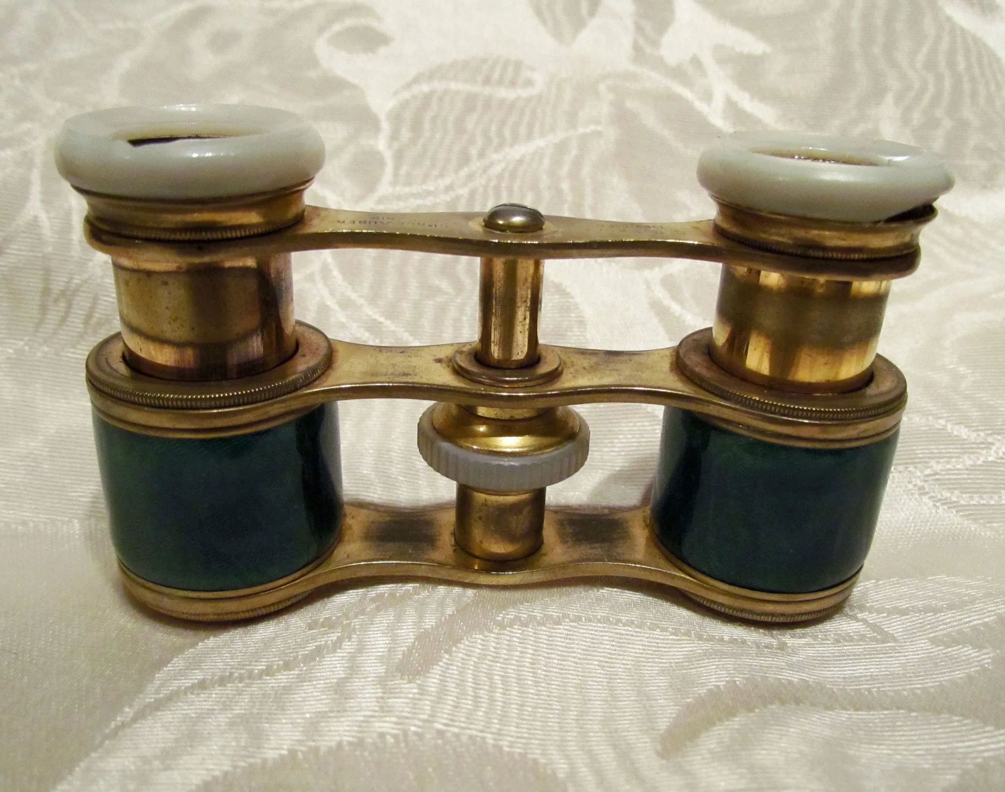 Antique Green Guilloche Opera Glasses 1800s Theater Glasses Enamel Binoculars With A French Silk Purse